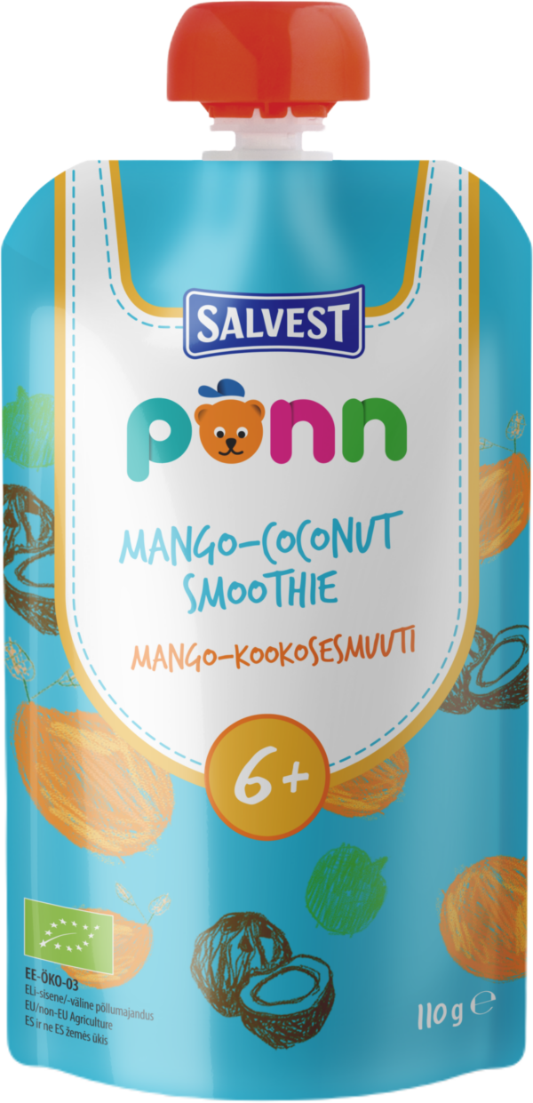 PÕNN Ökoloogiline Mango-kookosesmuuti 110 g 6+,