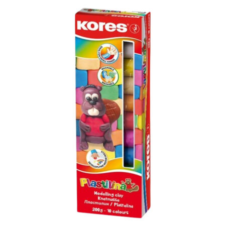 Plastiliin 10 värvi KORES, 200 g kartongkarbis