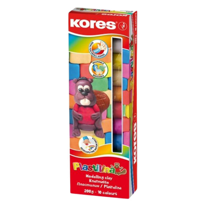 Plastiliin 10 värvi KORES, 200 g kartongkarbis