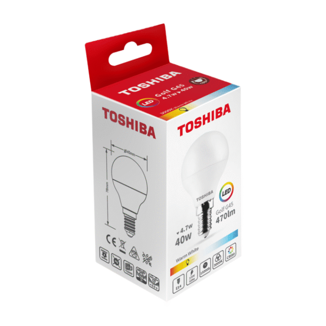 Toshiba LED 4,7W (40W) E14 soe valge G45 matt lühter 470lm
