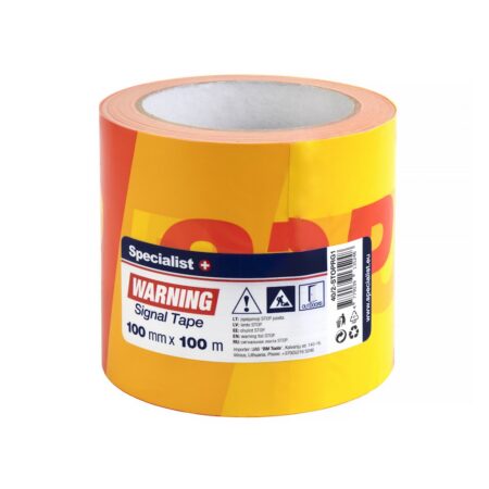 SPECIALIST+ lint „STOP“, 100 mm x 100m, punane/kollane