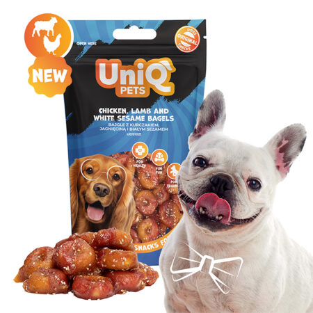 UNIQ PETS koerasnäkid kana- ja lambaliha valgete seesamibagelitega 4cm 80g